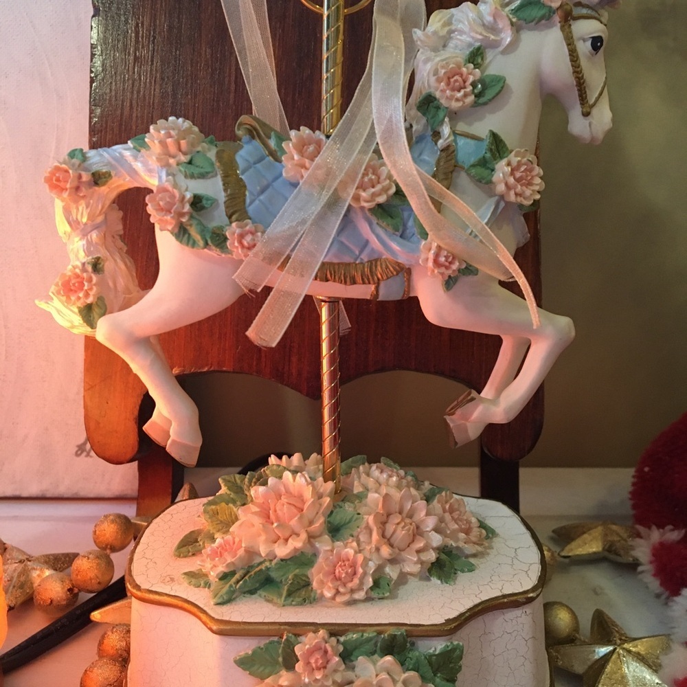 Floral Musical Carousel Horse Decor